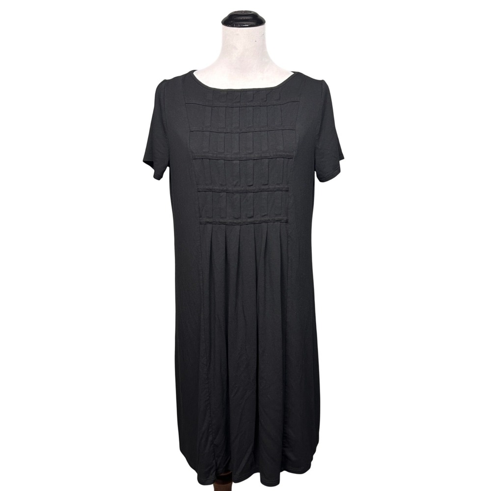 J Jill Wearever Dress Women M Petite Black Short Sleeve Pleated Tunic Lagenlook